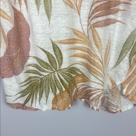 Tahari 100% Linen Green and Orange Tropical Short Sleeve Top Size Large - Picture 5 of 9